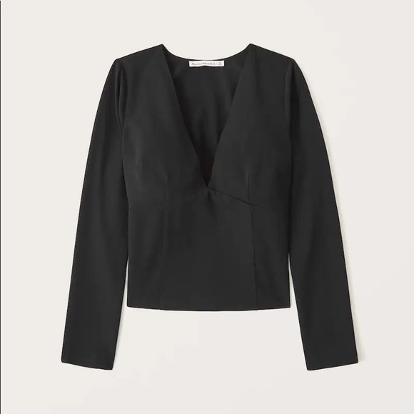 NWT Abercrombie Long-Sleeve Deep-V Top Black (XXS) - Picture 1 of 4